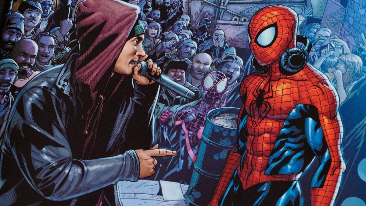 Eminem y Spider-Man participan en una batalla de rap en la portada variante de Amazing Spider-Man #1
