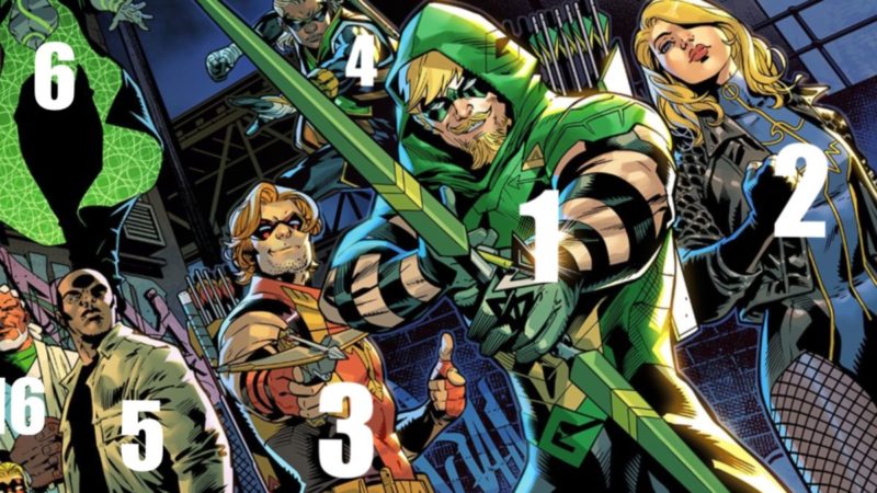 ¿Quiénes son todos los personajes de la portada de Green Arrow #1?