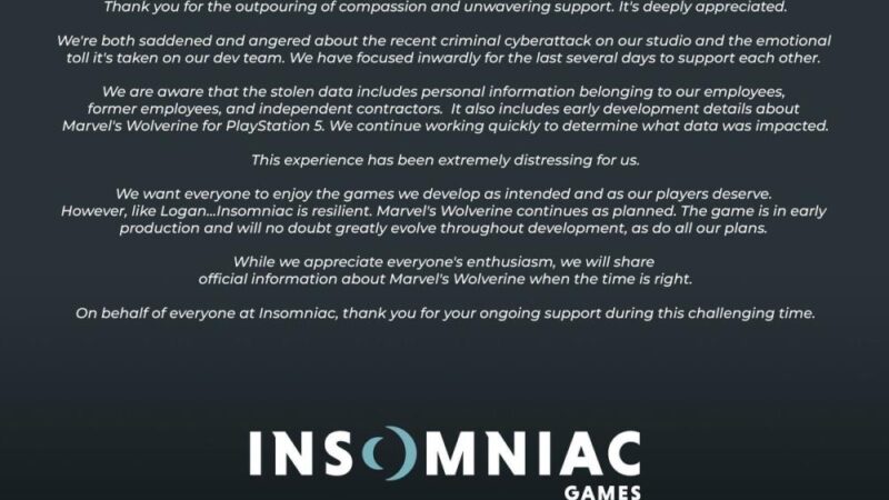 Una actualización sobre Insomniac y Marvel's Wolverine
