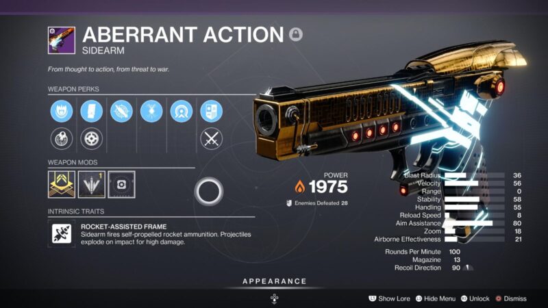 Destiny 2 Aberrant Action God Roll – Marco asistido por cohetes